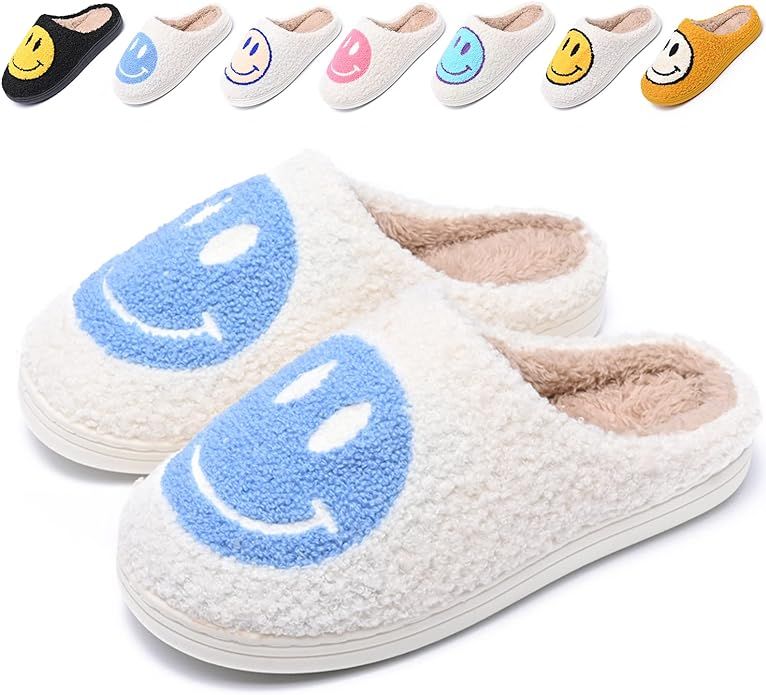 Cute Smile Face Slippers for Women and Men,Soft Plush Comfy Warm Couple Slip-On House Happy Face ... | Amazon (US)