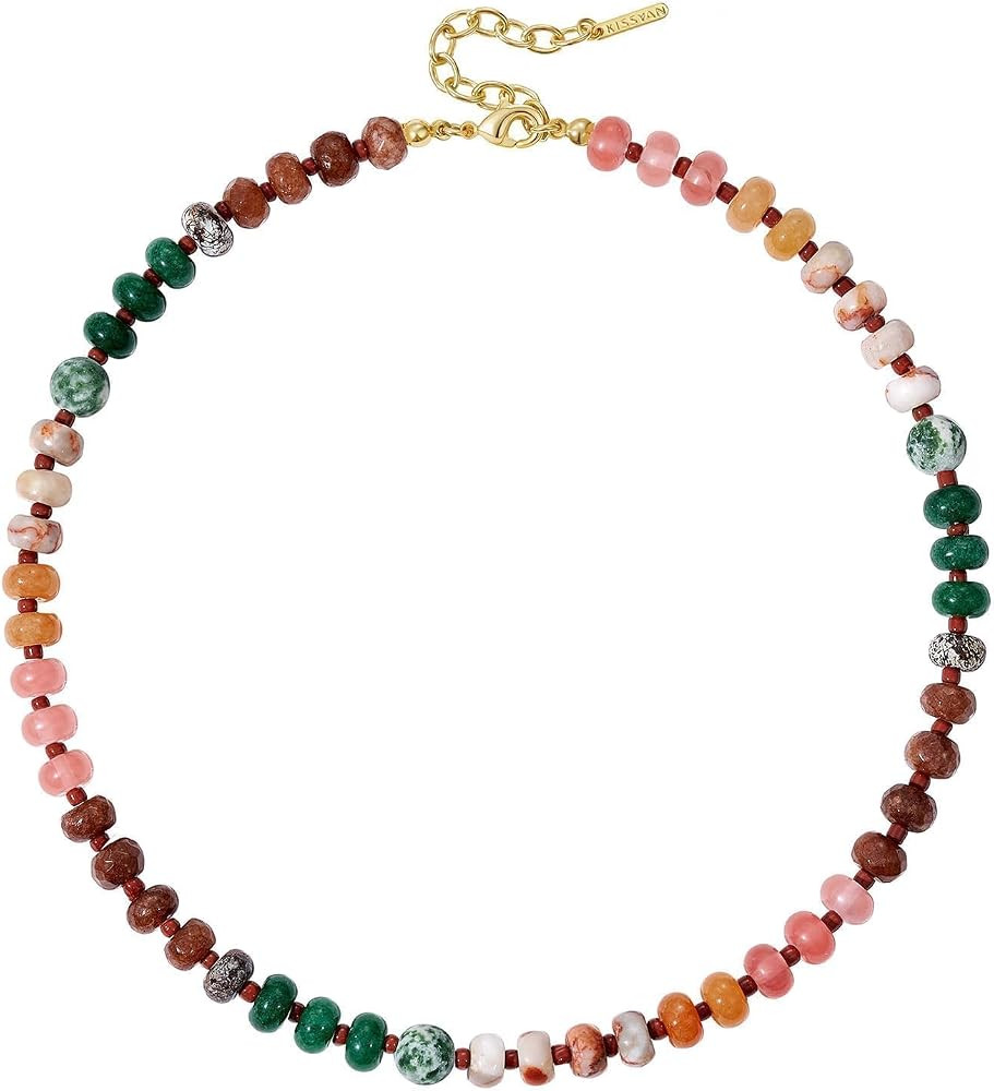 KissYan Beaded Necklaces for Women, Gemstone Bead Handmade Choker | Amazon (US)