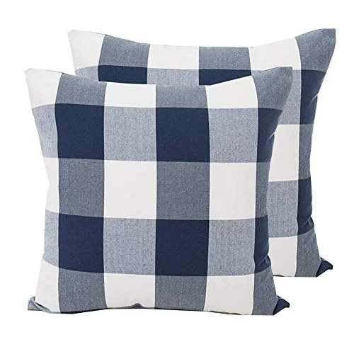 HOPLEE Navy Blue Buffalo Check Pillow Cover Plaid Design 18x18 inch Set of 2 - Walmart.com | Walmart (US)