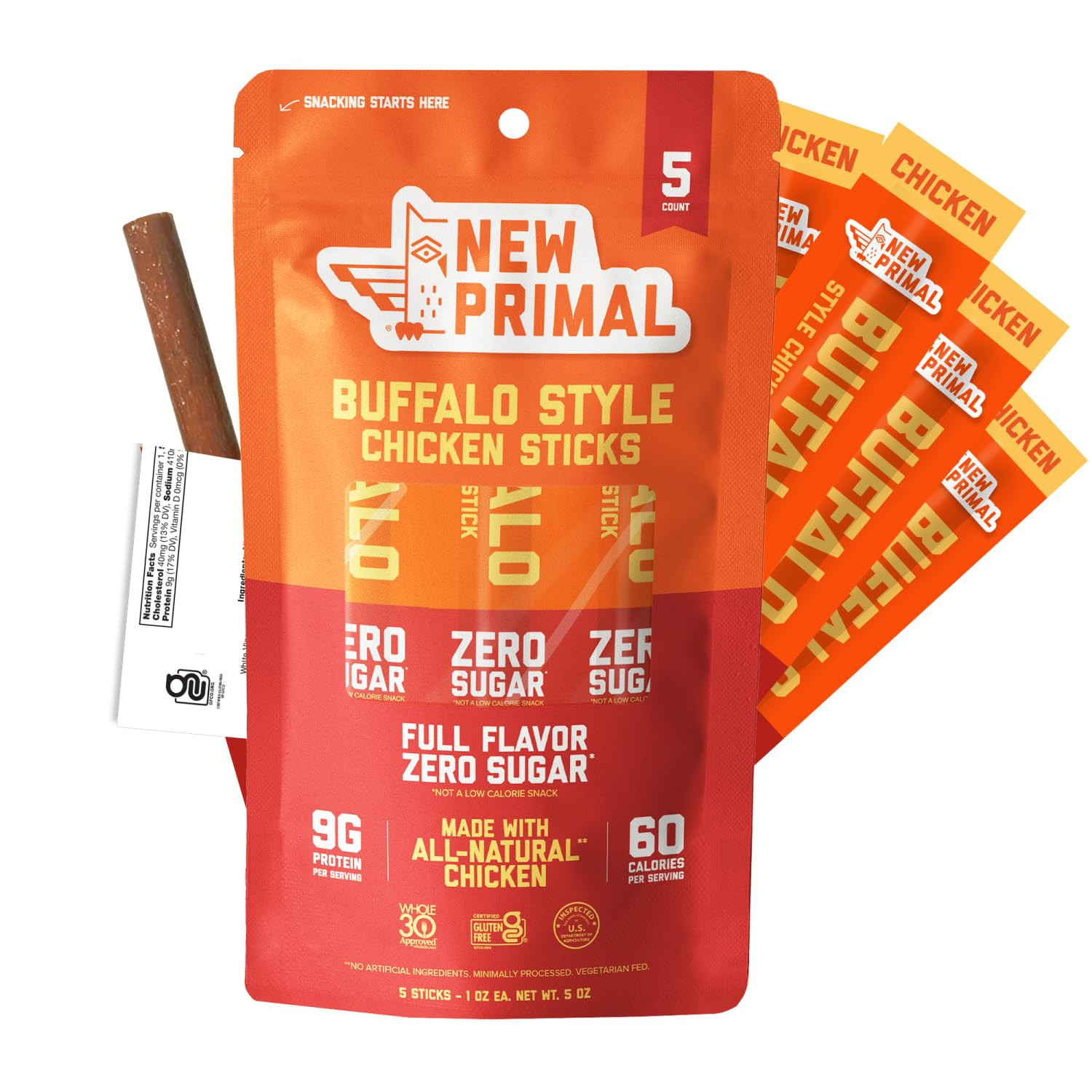 New Primal Buffalo Chicken Sticks, Keto, Gluten Free Healthy Snacks, Sugar Free Low Carb High Pro... | Amazon (US)