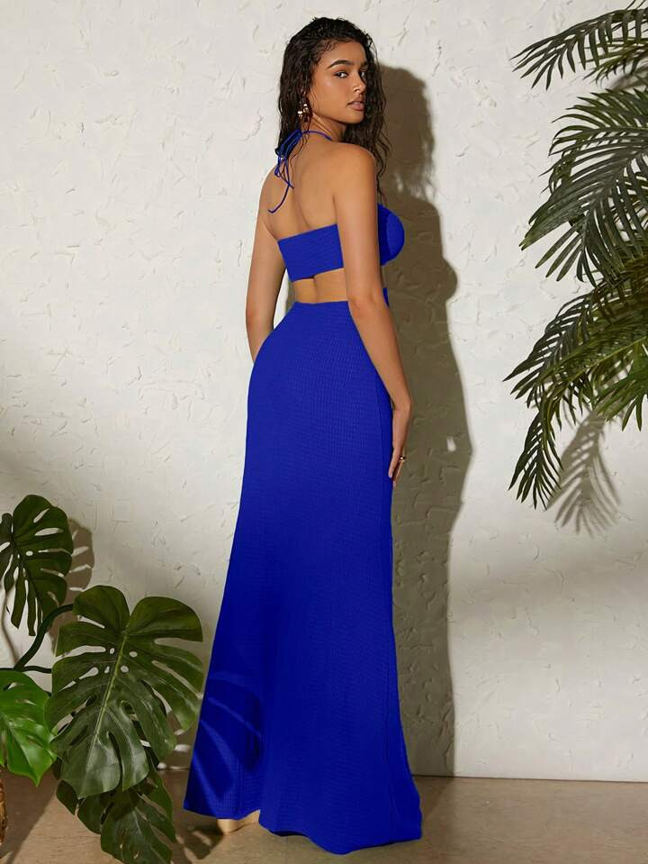 SHEIN VCAY Cut Out Split Thigh Halter Neck Backless Dress | SHEIN