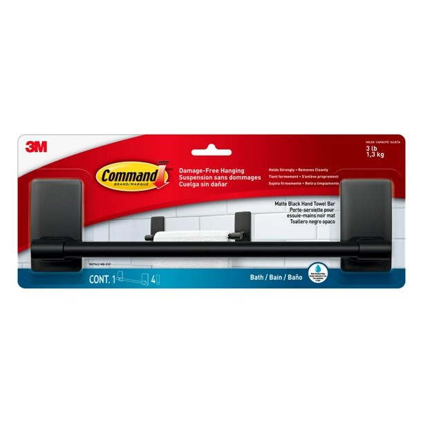 Command Bath Towel Bar Matte Black, Bathroom Organization | Walmart (US)