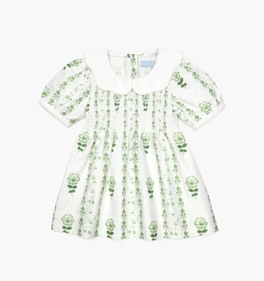 The Baby Mina Nap Dress - White/Green Arcadia Border White/Green Arcadia Border / 18-24M | Hill House Home US