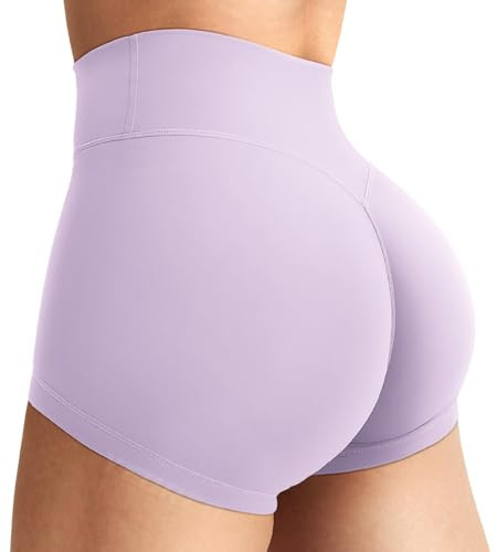 YEOREO Women's Biker Shorts 2.5" No Front Seam Elysina High Waist Hidden Scrunch Workout Gym Yoga Running Shorts Orchid Purple L | Amazon (US)