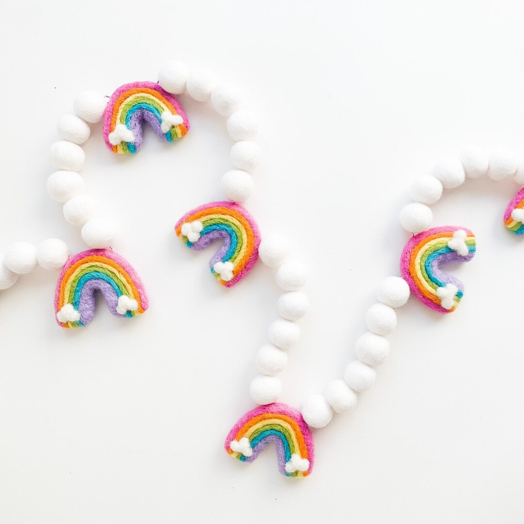 Simple Pastel Rainbow Felt Ball Garland, Bunting, Banner - READY TO SHIP! | Etsy (US)