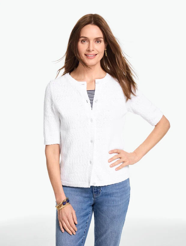 Elbow Sleeve Crewneck Cardigan | Talbots
