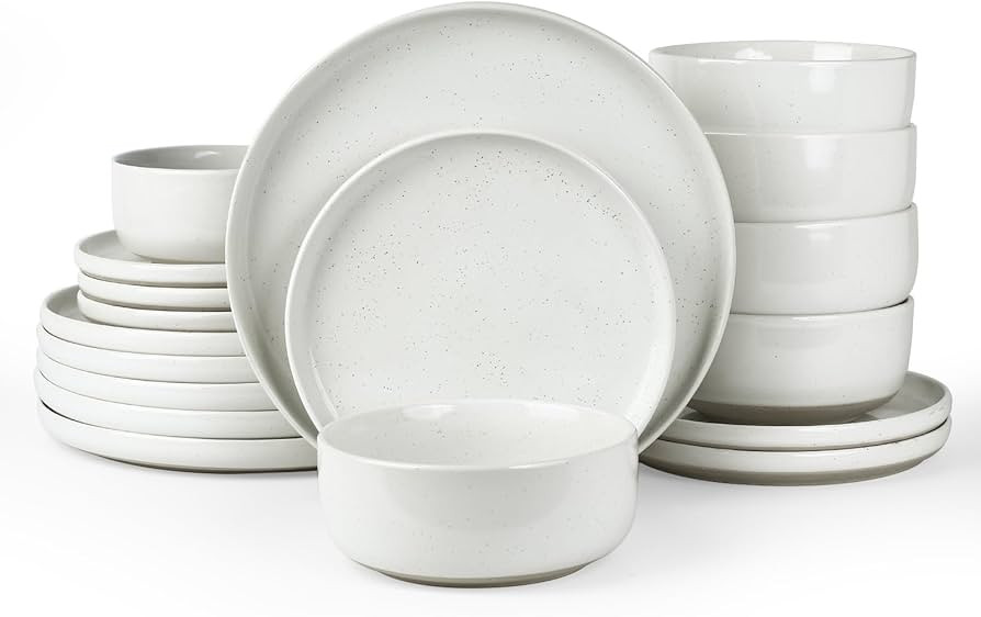 Famiware Milkyway Plates and Bowls Set, 18 Pieces Dinnerware Sets, Dishes Set for 6, White | Amazon (US)