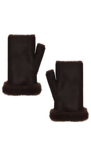 Faux Mink & Leather Fingerless Mittens in Chestnut | Revolve Clothing (Global)