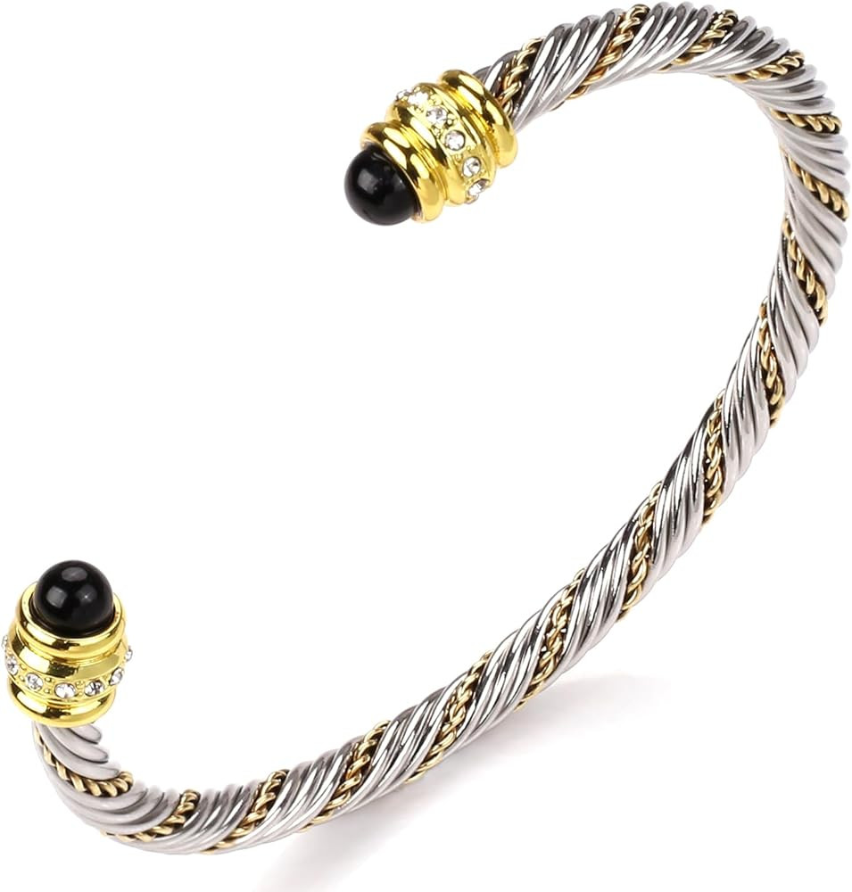 Bracelet Designer Brand Inspired Women Jewelry Thin Twisted Cable Wire Bangle Gem Stone Christmas... | Amazon (US)