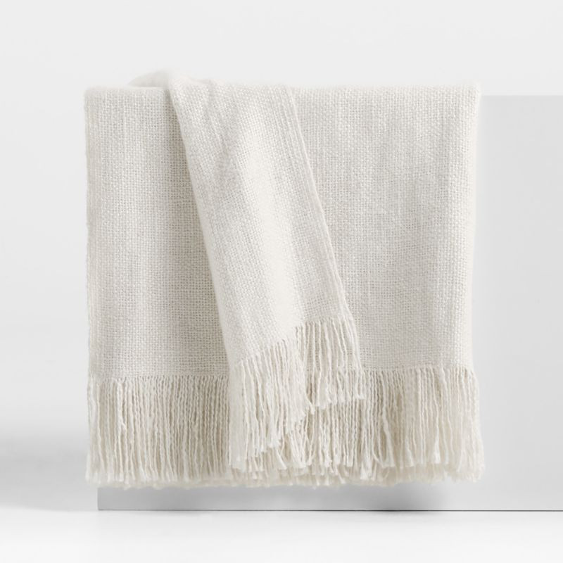 Casual Textured Fringe 70"x55" Arctic Ivory Throw Blanket + Reviews | Crate & Barrel | Crate & Barrel