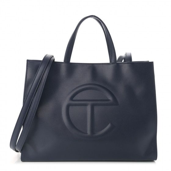 TELFAR Vegan Leather Medium Shopping Bag Navy | FASHIONPHILE | Fashionphile