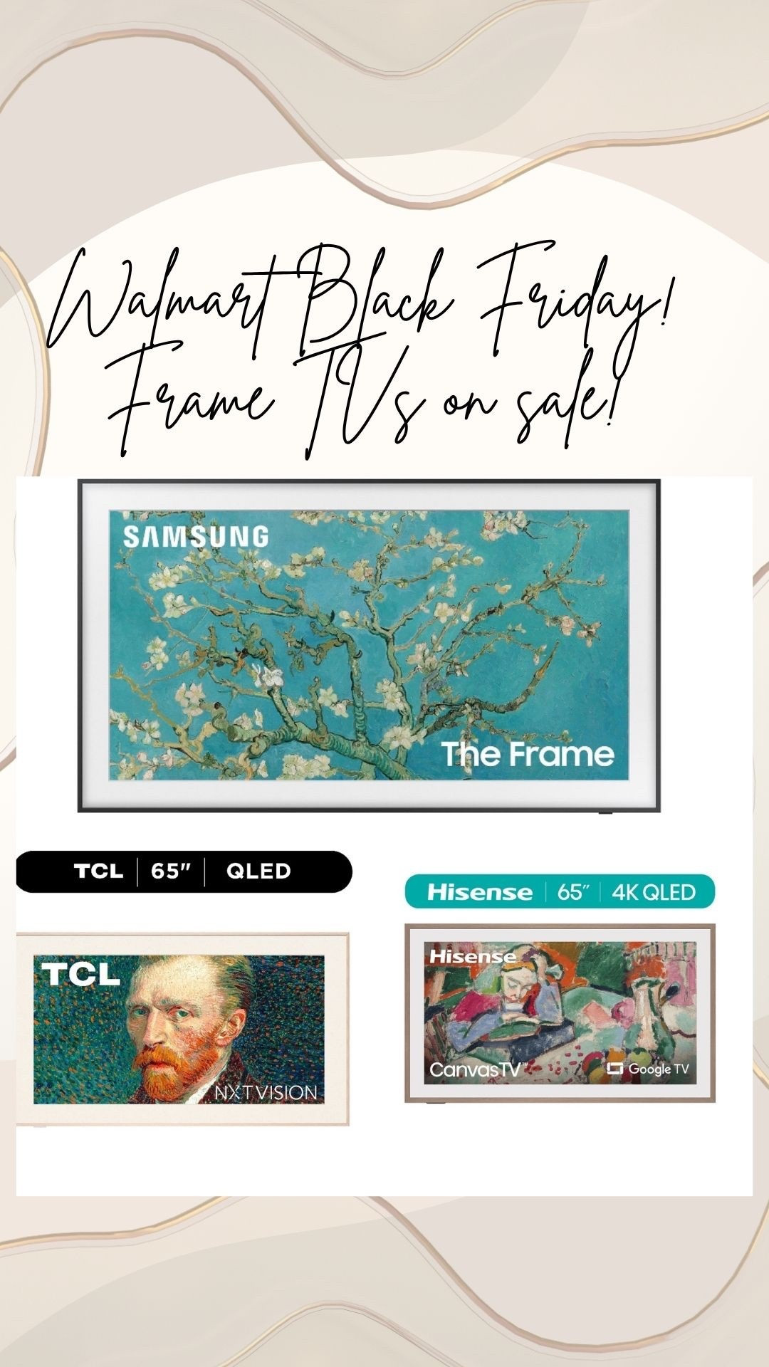 The popular frame TVs are currently on sale at Walmart as part of a Black Friday sale! 

Black Friday
Walmart 
Frame tv 

#LTKCyberWeek #LTKHoliday #LTKSaleAlert