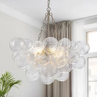 6-Light Modern Nickel Bubble Glass Chandelier,25 in. Clear Swirl Globe Pendant Light for Dining Room,Living Room,Bedroom | The Home Depot