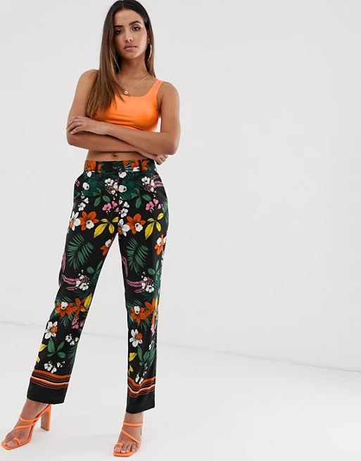 PrettyLittleThing exclusive cigarette pants in dark floral | ASOS US