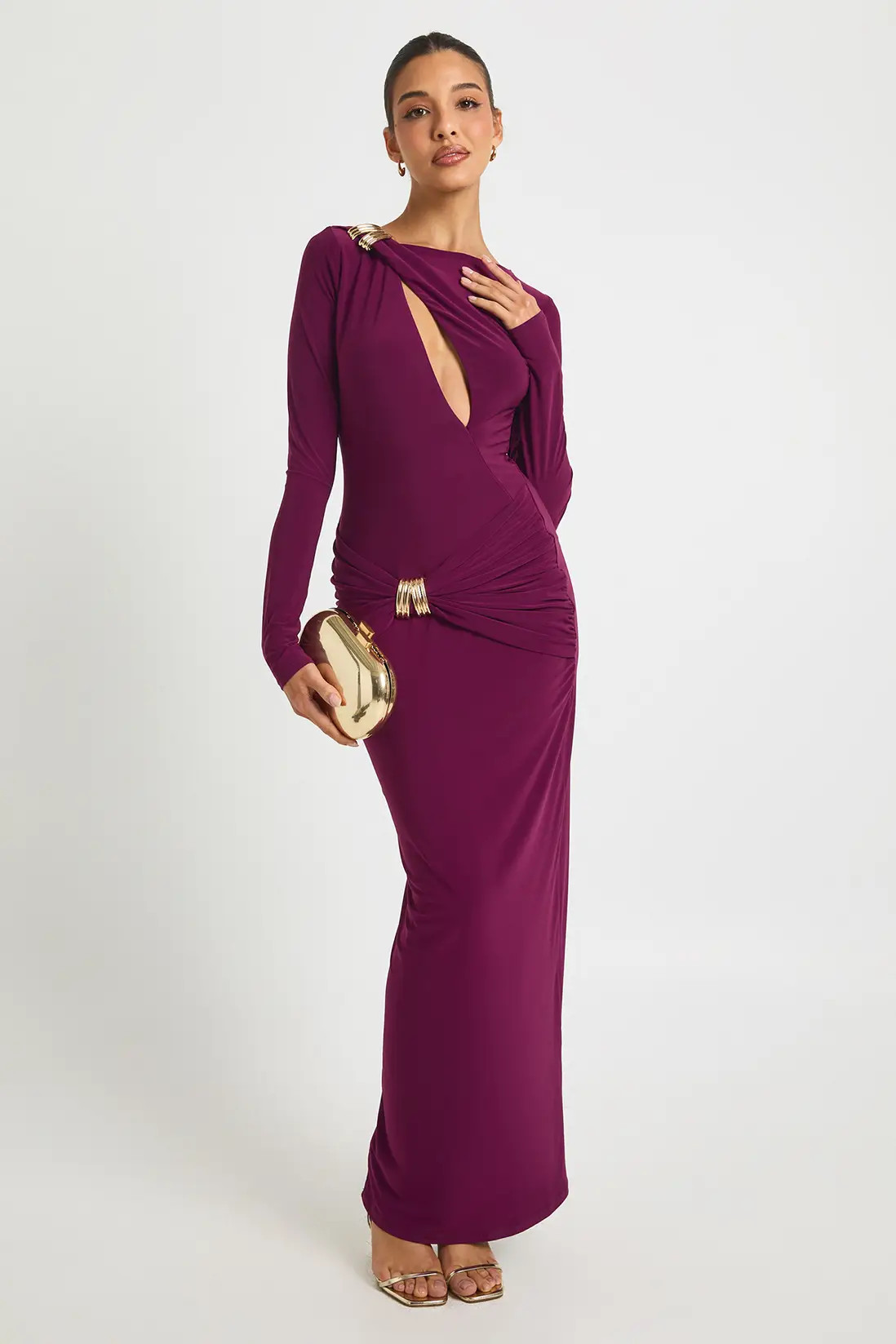 Trim Detail Ruched Waist Maxi Dress | boohoo (US & Canada)