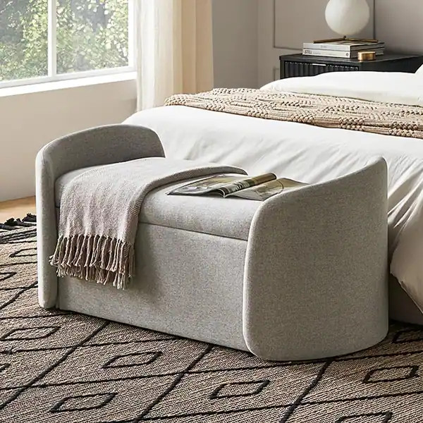 mopio Sophie 51" Ottoman Storage Bench, Entryway Bench with Storage - Light Gray Fabric | Bed Bath & Beyond