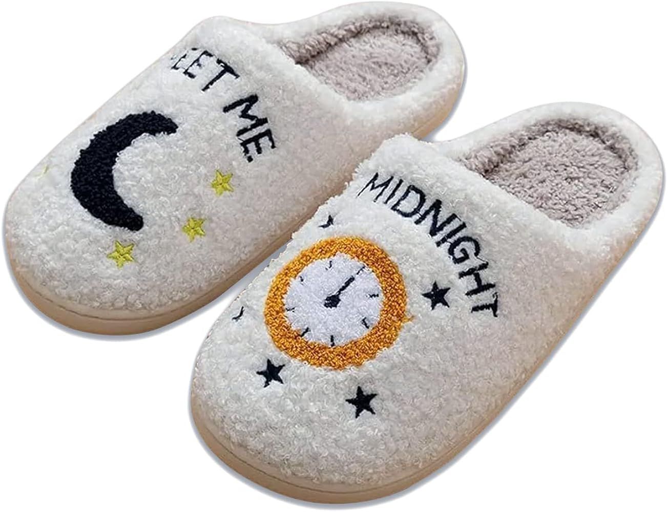 Heryuuk Women Slippers Meet Me at Midnight - Slippers Fleece Slippers Embroidered Plush Indoor Ou... | Amazon (US)