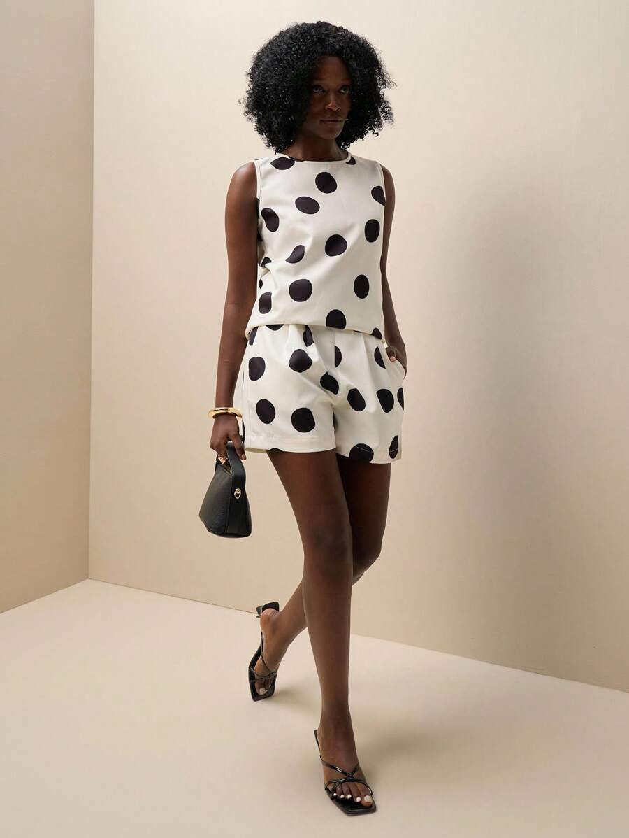 Zolique 2pcs/Set Women Summer Polka Dot Round Neck Cami Tank Top And Shorts Casual Sets | SHEIN
