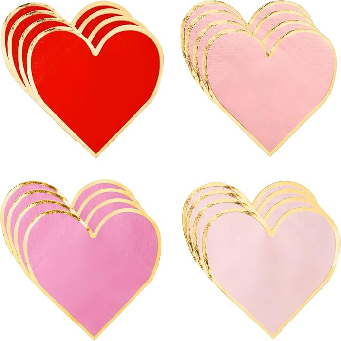 Heart Napkins - 48 PK - Bulk Heart Shaped Napkins Disposable for Valentine's Day Decorations Vale... | Amazon (US)