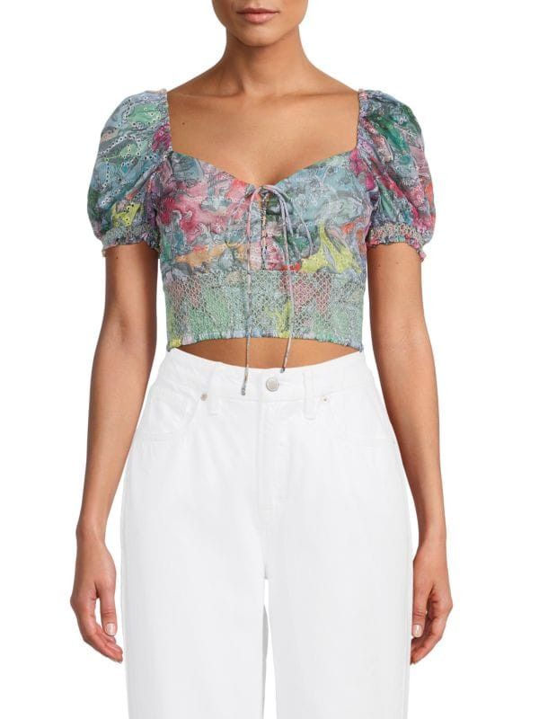 Crawford Abstract Print Smocked Crop Top | Saks Fifth Avenue OFF 5TH
