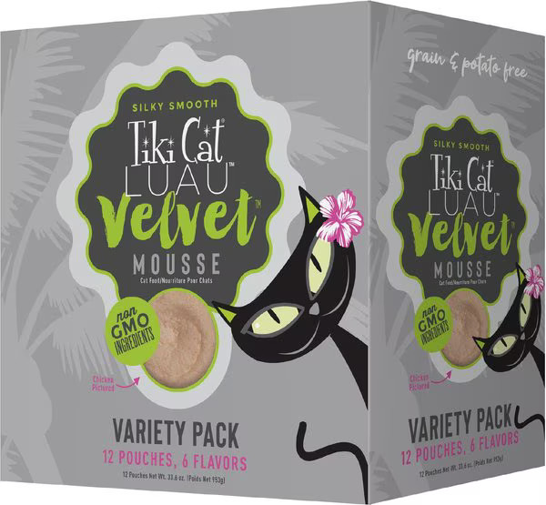 Tiki Cat Luau Velvet Mousse Variety Pack Grain-Free Wet Cat Food, 2.8-oz pouch, case of 12 | Chewy.com