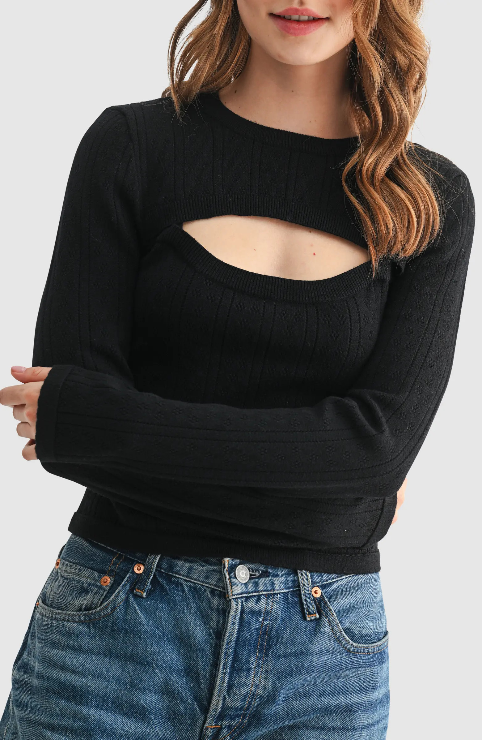 All in Favor Cutout Detail Pointelle Sweater | Nordstrom | Nordstrom