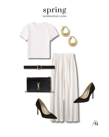 Spring workwear outfit. I love the Abercrombie wide leg pants and white t-shirt. Pair them with black accessories to elevate the look. 

#LTKstyletip #LTKSeasonal #LTKworkwear