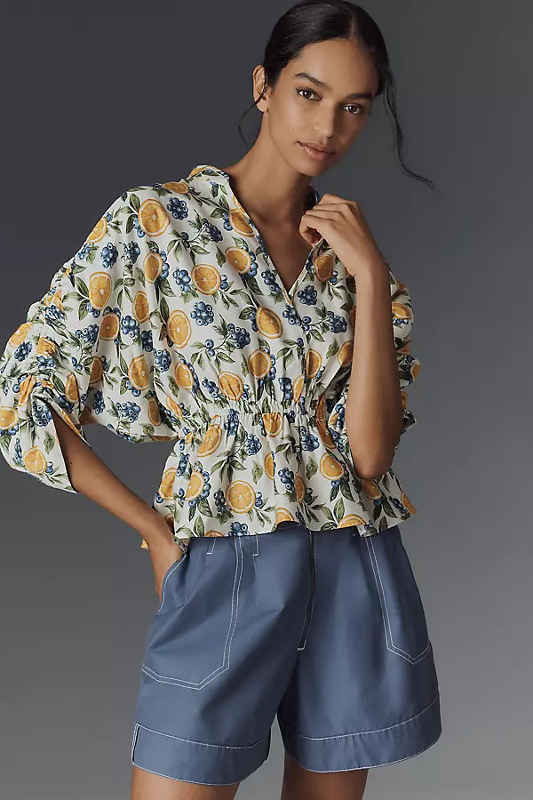 Short-Sleeve Ruched Peplum Blouse | Anthropologie (US)