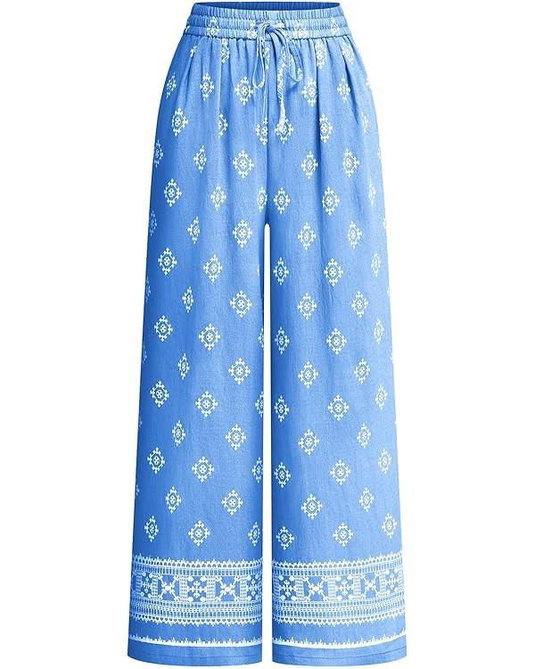 PRETTYGARDEN Womens Pants Elastic Waist Floral Lightweight Palazzo Pants for Women Casual Lounge ... | Amazon (US)