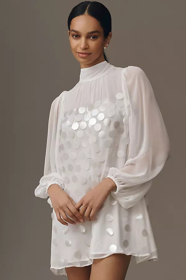 BHLDN High-Neck Sequin Paillette Mini Dress | Anthropologie (US)