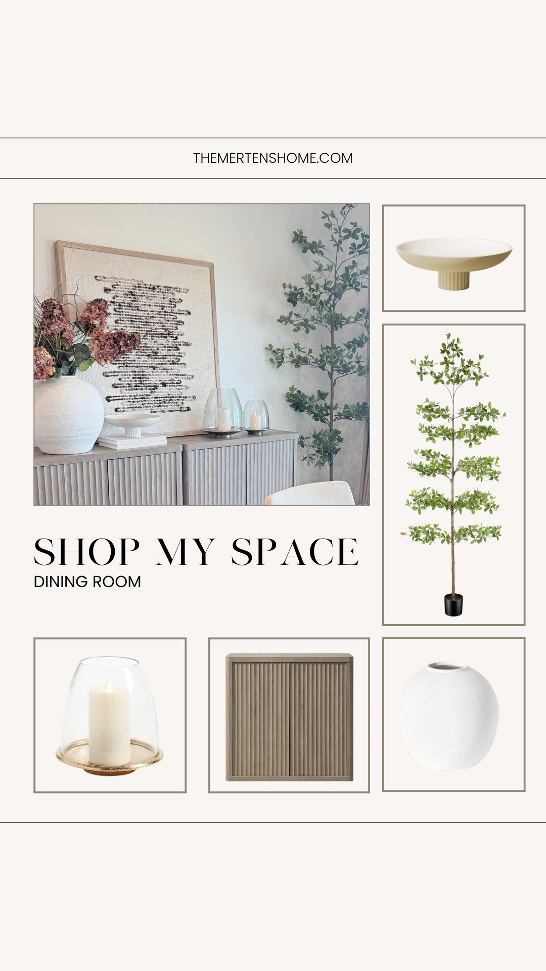 My dining room cabinet decor—simple, neutral pieces that make the whole space feel pulled together 🤍 I love these glass dome hurricane LED candle holders, gorgeous faux tree, modern vase that fits anywhere, and the bowl that is perfect for any season. 

 

#LTKHome