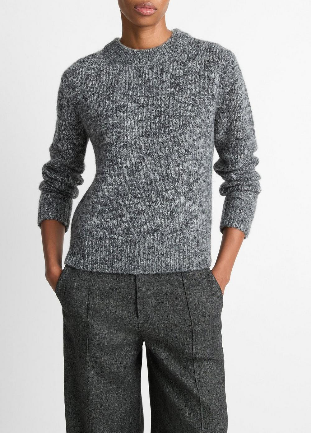 Women's Marled Crew Neck Sweater, Medium Heathery Grey Combo, Size S Vince | Vince LLC