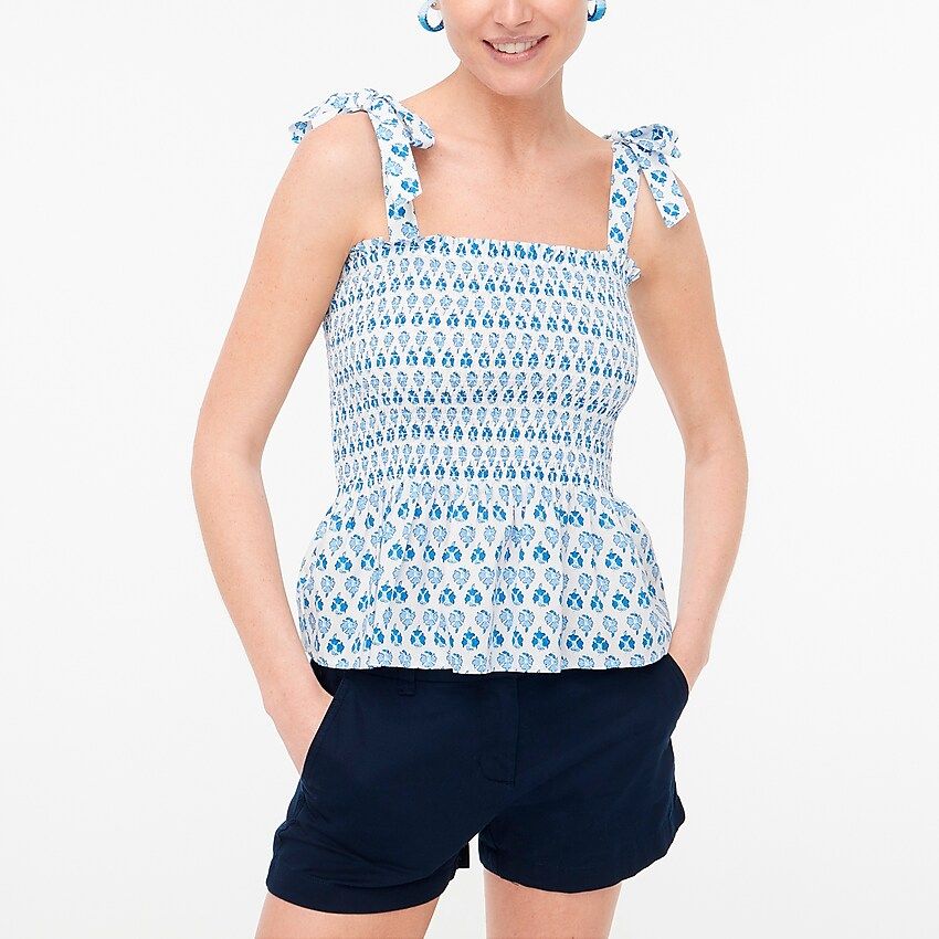 Smocked tie-shoulder tank top | J.Crew Factory