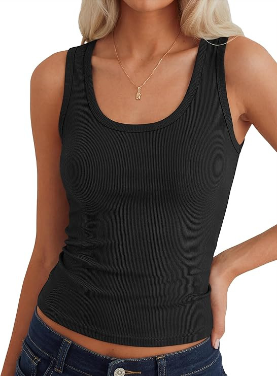 ANRABESS Tank Tops for Women, Sleeveless Scoop Neck Ribbed Knit Slim Fit Tops, Summer Basic Shirt... | Amazon (US)
