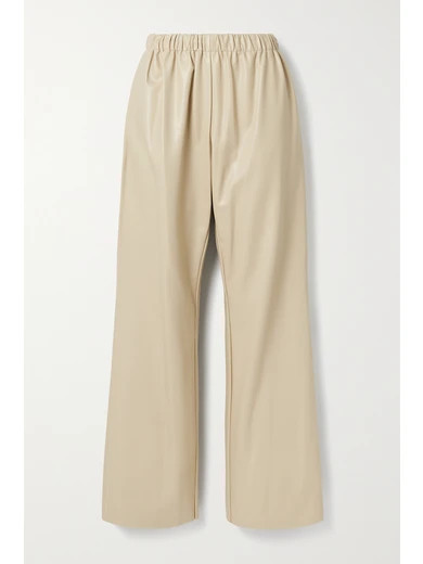 Deveaux - Savannah Faux Leather Wide-leg Pants - Beige | NET-A-PORTER (US)