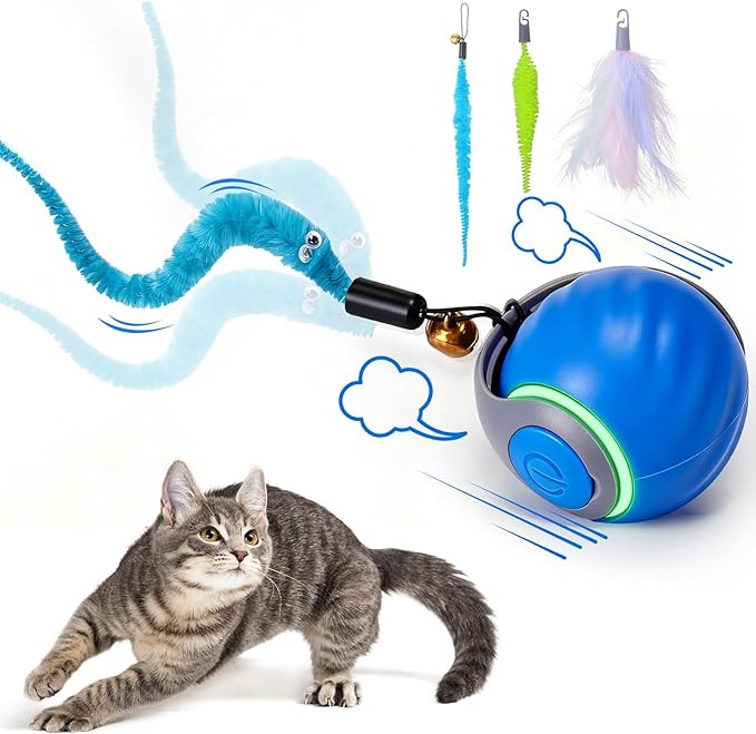 BABORUI Interactive Cat Toy Ball - Automatic Interactive Cat Toys for Indoor Cats with 3 Tails, 2... | Amazon (US)