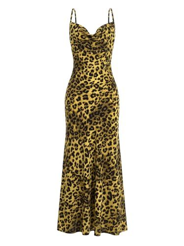 Floerns Women's Leopard Print Draped Collar Spaghetti Strap Cami Long Dress | Amazon (US)