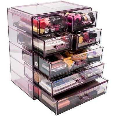 Sorbus Cosmetics Makeup and Jewelry Storage Case Display - 3 Large, 4 Small Drawers - Purple | Target