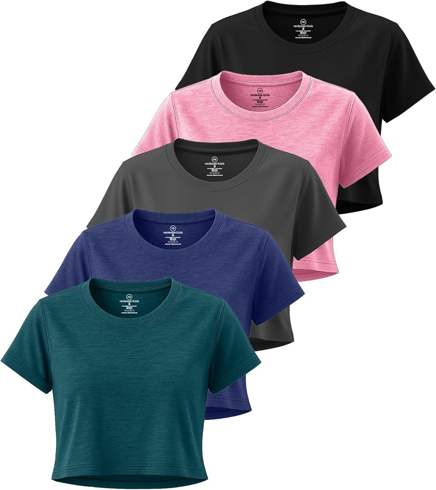 5 Pack Women's Dry Fit Crop Top Workout T Shirts Short Sleeve Athletic Gym | Amazon (US)