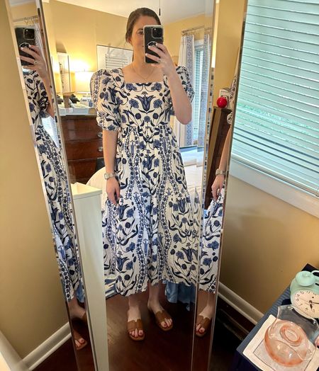 Shared a what I wore to work this week video on Tik Tok in an attempt to reach for my spring dresses instead of athleisure! Here’s an outfit from that. 

Beyond by Vera Blue and White puff sleeve dress (size small), Amazon sandals, Barrington Gifts St. Anne tote, everyday jewelry 

#LTKfindsunder100 #LTKSeasonal #LTKfindsunder50
