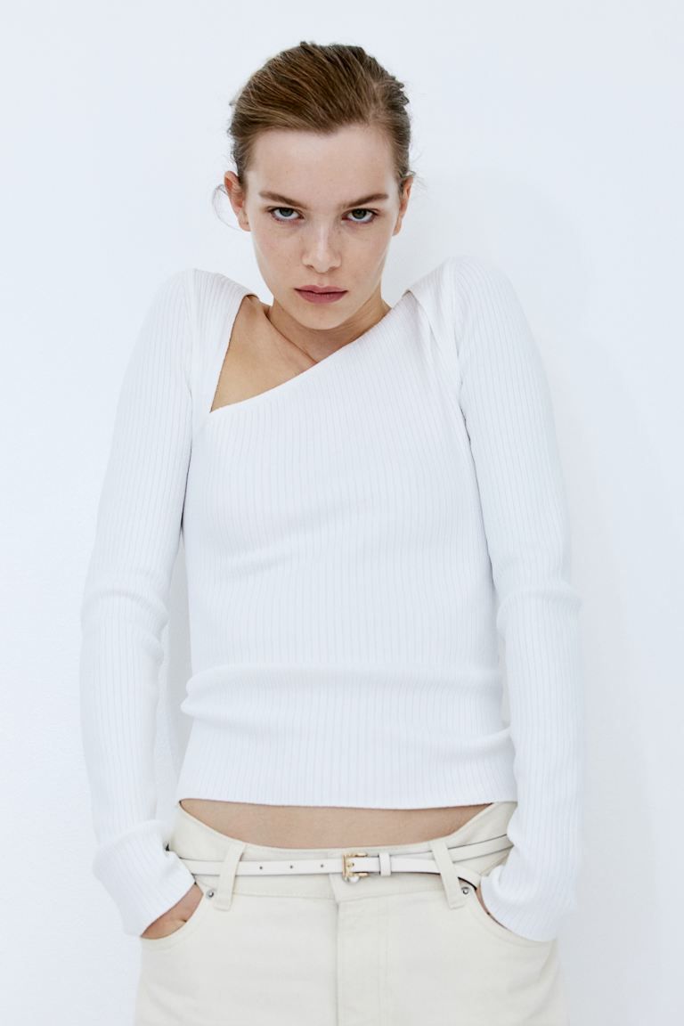 Sweater with Asymmetric Neckline - White - Ladies | H&M US | H&M (US + CA)