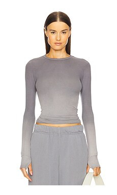 Michael Lauren Alick Long Sleeve Fitted Top With Thumholes in Pewter Ombre from Revolve.com | Revolve Clothing (Global)
