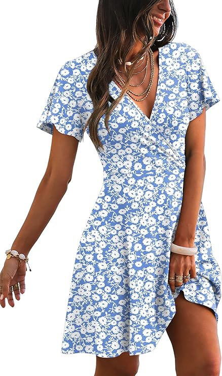 RUMIA Womens Casual Dresses Wrap V Neck Dress A-Line Ruffle Sleeve Summer Sundress Fashion 2026 | Amazon (US)