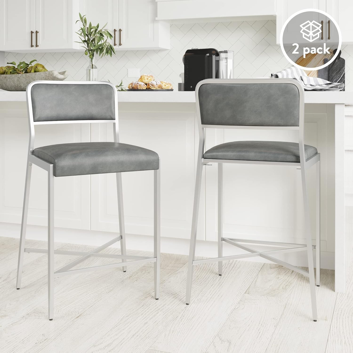 Nathan James 23102 Kira Kitchen Counter Bar Stool with PU Leather Cushion and Metal Frame, Set of... | Amazon (US)