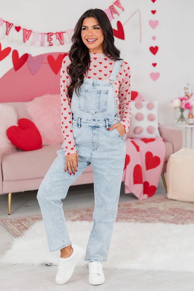 One True Love Heart Print Mesh Long Sleeve Tee With Cami Lining | Pink Lily