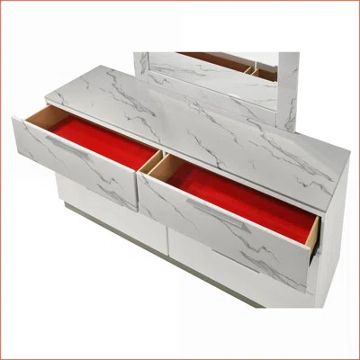 Bedroom Set Queen 4-Piece, Snow White High-Gloss Marble & Lacquer with LED Lighting | Standard Beds | White | Wayfair North America