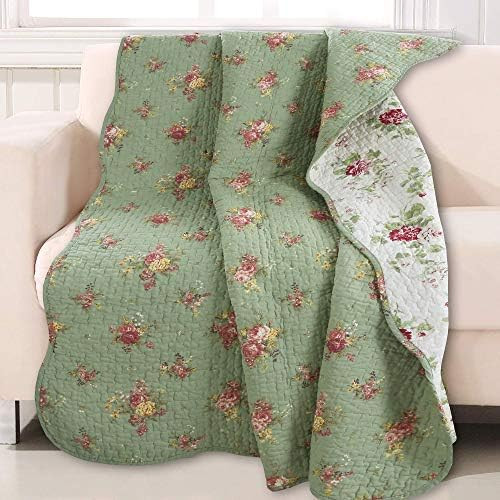 Cozy Line Home Fashions Vintage Floral Quilted Throw 100% Cotton Reversible All Season Throw (Blo... | Amazon (US)
