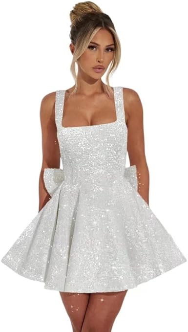 Dessiny Square Neck Sequin Homecoming Dresses 2025 Spaghetti Strap Mermaid Cocktail Party Dresses... | Amazon (US)