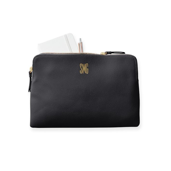 Everyday Italian Leather Zipper Pouch, Foil Debossed | Mark and Graham