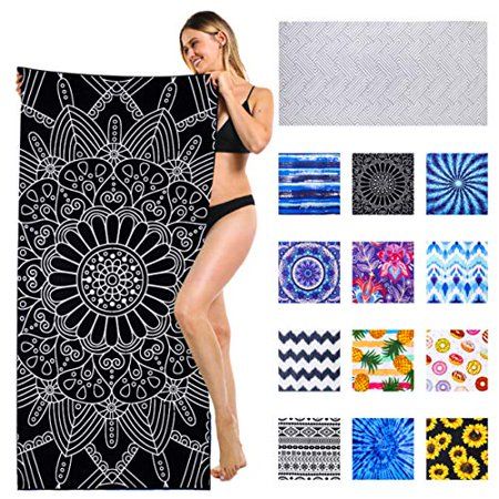 Beach Towel Thick Microfiber Black Sunflower Floral Sand Resistant Free Proof Sandless Fast Quick Dr | Walmart (US)
